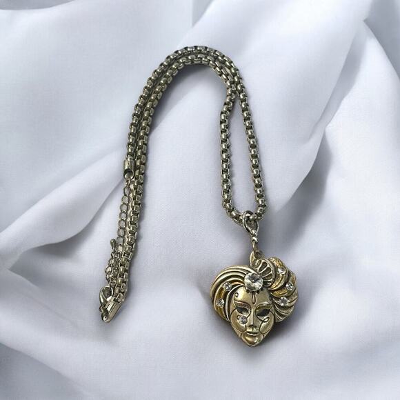 Vintage Mardi Gras Rhinestone Mask Pendant Necklace - Picture 2 of 5